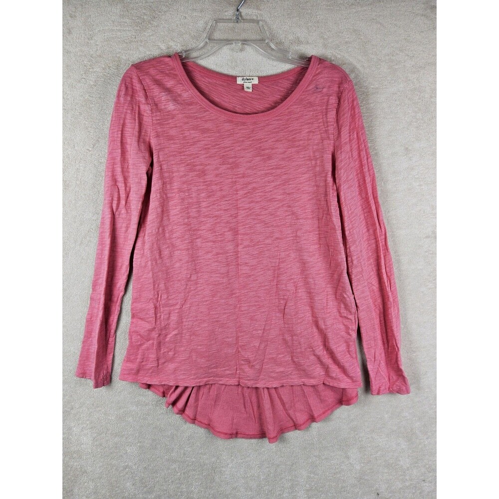 Dylan Women's Long Sleeve Hi Lo Back Ruffle Pink Top Size XS